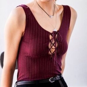Urban Outfitters Maroon Laced-Up Top